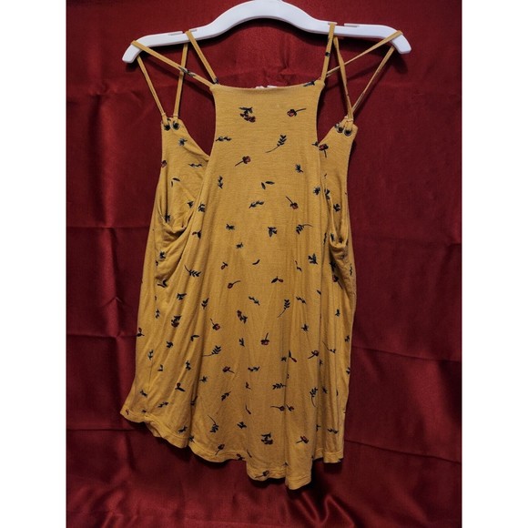 Pink Rose Size Womens Small Tank Top Blouse Yellow Flowers Floral Boho Strappy S - Picture 5 of 6